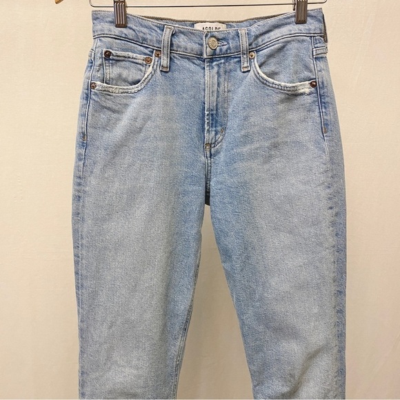 AGOLDE Lyle Sz 24 Midrise Fray Hem Ankle Jeans Women’s Stretch Light Raw Hem - Picture 4 of 13